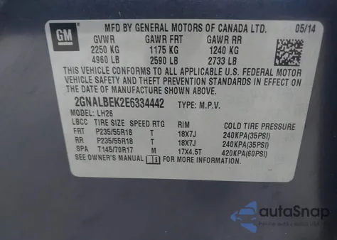 2014 Chevrolet Equinox 1Lt from USA, damaged, VIN 2GNALBEK2E6334442